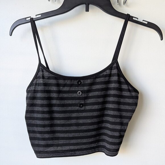 ROMWE Black and Gray Striped Cropped Tank Top Size Large (8/10) - Picture 1 of 6